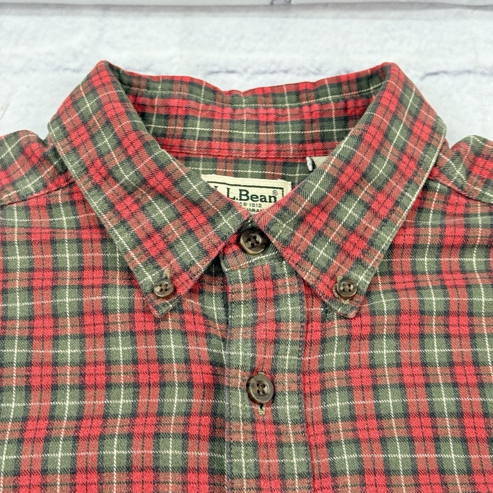 Vintage LL Bean Flannel Long Sleeve Shirt Men's Size L Tall Red‎ Plaid 0WT66 - Picture 8 of 15